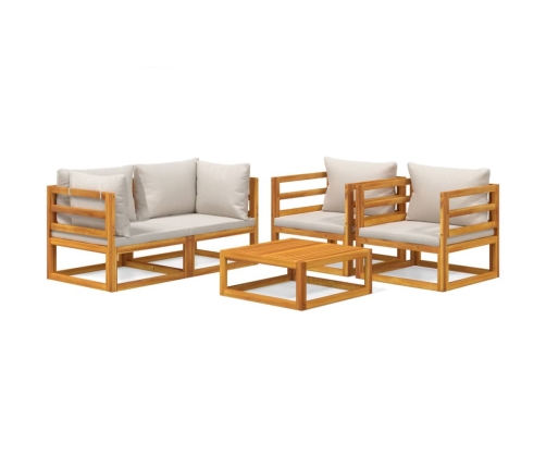 Set muebles de jardín 5 pzas madera maciza y cojines gris claro