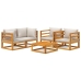 Set muebles de jardín 5 pzas madera maciza y cojines gris claro