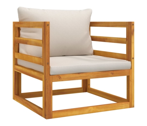 Set muebles de jardín 5 pzas madera maciza y cojines gris claro