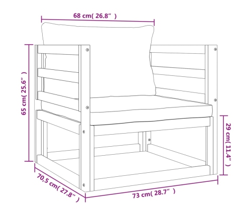 Set muebles de jardín 5 pzas madera maciza y cojines gris claro