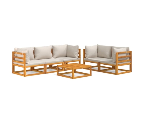 Set muebles de jardín 6 pzas madera maciza y cojines gris claro