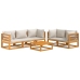 Set muebles de jardín 6 pzas madera maciza y cojines gris claro