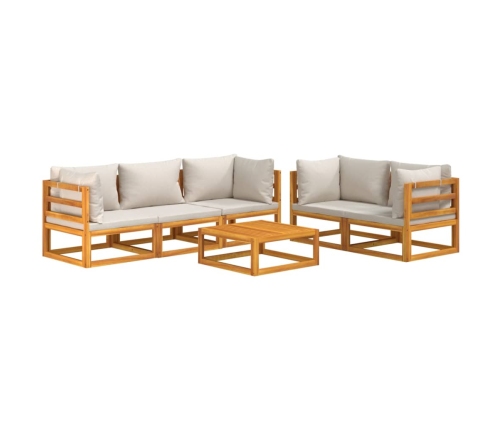 Set muebles de jardín 6 pzas madera maciza y cojines gris claro