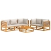 Set muebles de jardín 6 pzas madera maciza y cojines gris claro