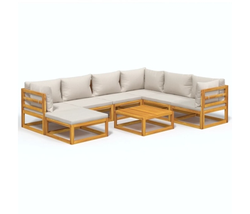 Set muebles de jardín 8 pzas madera maciza y cojines gris claro