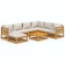 Set muebles de jardín 8 pzas madera maciza y cojines gris claro