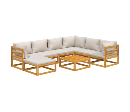 Set muebles de jardín 8 pzas madera maciza y cojines gris claro