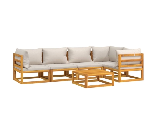 Set muebles de jardín 6 pzas madera maciza y cojines gris claro