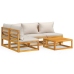 Set muebles de jardín 5 pzas madera maciza y cojines gris claro