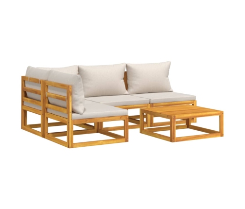 Set muebles de jardín 5 pzas madera maciza y cojines gris claro