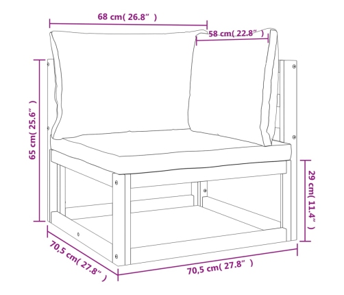 Set muebles de jardín 5 pzas madera maciza y cojines gris claro
