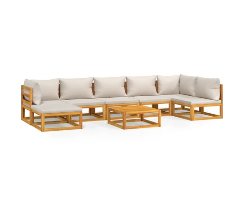 Set muebles de jardín 8 pzas madera maciza y cojines gris claro
