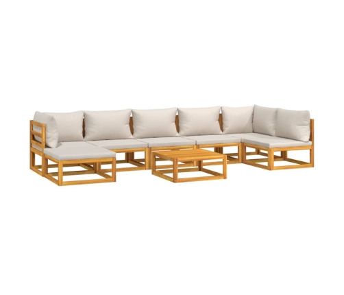 Set muebles de jardín 8 pzas madera maciza y cojines gris claro