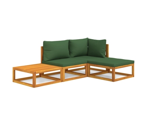 Juego muebles de jardín 4 piezas madera maciza y cojines verdes