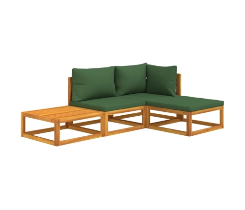 Juego muebles de jardín 4 piezas madera maciza y cojines verdes