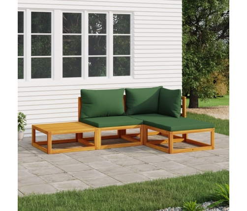 Juego muebles de jardín 4 piezas madera maciza y cojines verdes