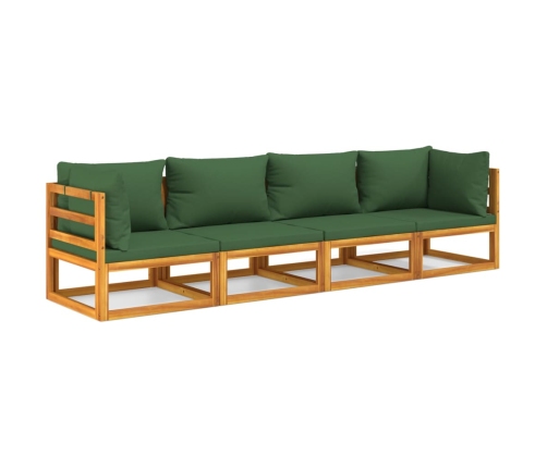 Juego muebles de jardín 4 piezas madera maciza y cojines verdes