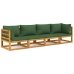 Juego muebles de jardín 4 piezas madera maciza y cojines verdes