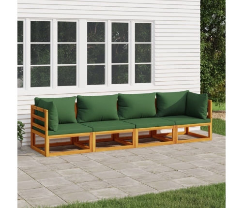 Juego muebles de jardín 4 piezas madera maciza y cojines verdes