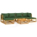 Juego muebles de jardín 7 piezas madera maciza y cojines verdes