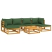 Juego muebles de jardín 7 piezas madera maciza y cojines verdes