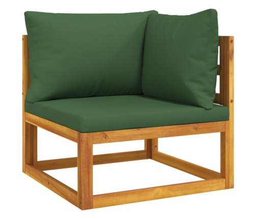 Juego muebles de jardín 7 piezas madera maciza y cojines verdes