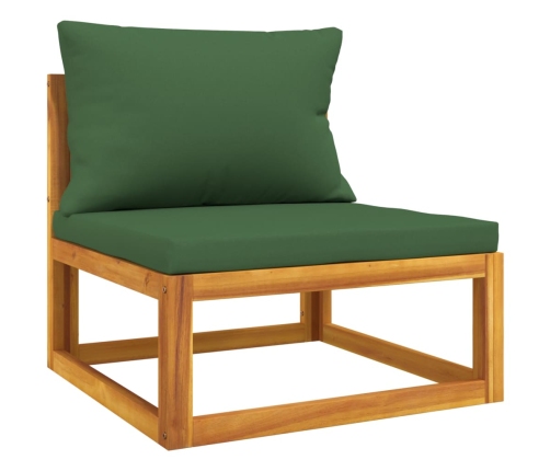 Juego muebles de jardín 7 piezas madera maciza y cojines verdes