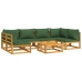 Juego muebles de jardín 7 piezas madera maciza y cojines verdes
