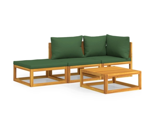 Juego muebles de jardín 4 piezas madera maciza y cojines verdes