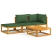 Juego muebles de jardín 4 piezas madera maciza y cojines verdes