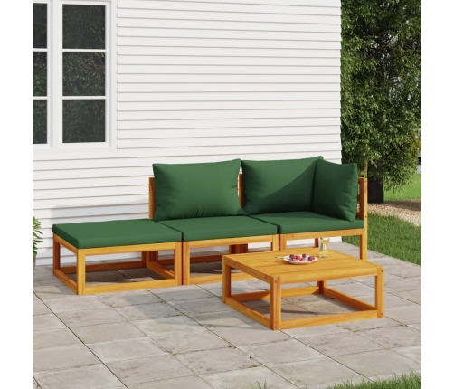 Juego muebles de jardín 4 piezas madera maciza y cojines verdes