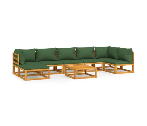 Set de muebles de jardín 8 pzas madera maciza con cojines verde