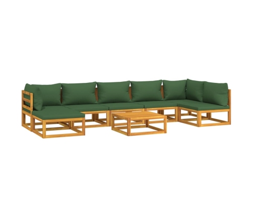 Set de muebles de jardín 8 pzas madera maciza con cojines verde