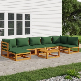 Set de muebles de jardín 8 pzas madera maciza con cojines verde