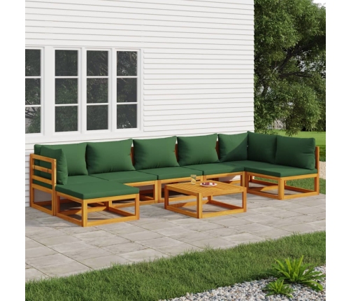 Set de muebles de jardín 8 pzas madera maciza con cojines verde