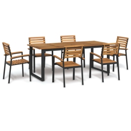 Juego de comedor de jardín 7 pzas madera maciza acacia y metal