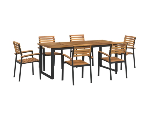 Juego de comedor de jardín 7 pzas madera maciza acacia y metal