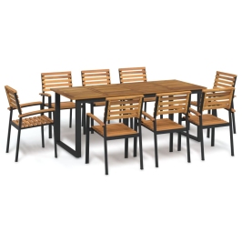 Juego de comedor de jardín 9 pzas madera maciza acacia y metal