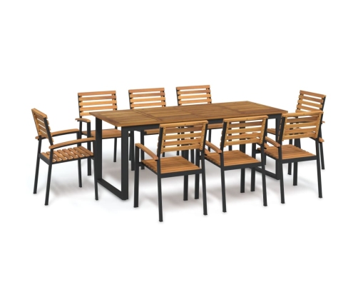 Juego de comedor de jardín 9 pzas madera maciza acacia y metal