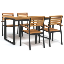 Juego de comedor de jardín 5 pzas madera maciza acacia y metal