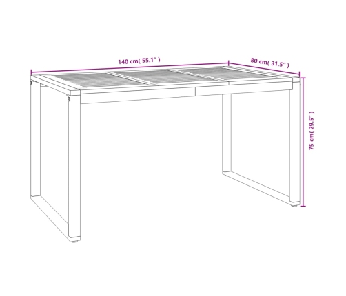 Juego de comedor de jardín 5 pzas madera maciza acacia y metal