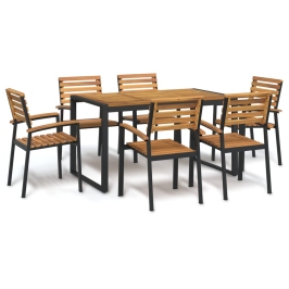 Juego de comedor de jardín 7 pzas madera maciza acacia y metal