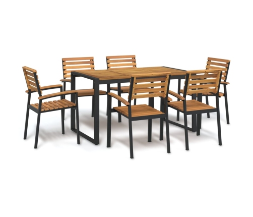 Juego de comedor de jardín 7 pzas madera maciza acacia y metal