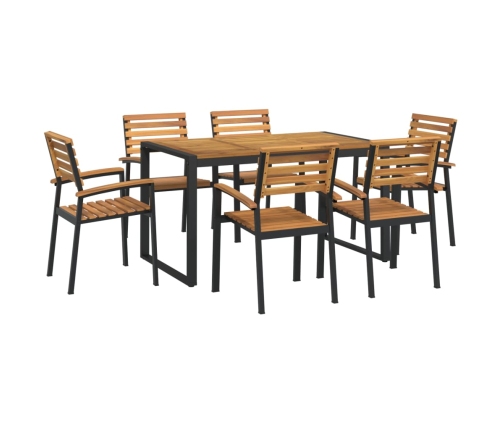 Juego de comedor de jardín 7 pzas madera maciza acacia y metal