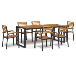 Juego de comedor de jardín 7 pzas madera maciza acacia y metal