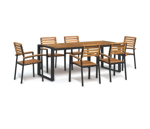 Juego de comedor de jardín 7 pzas madera maciza acacia y metal