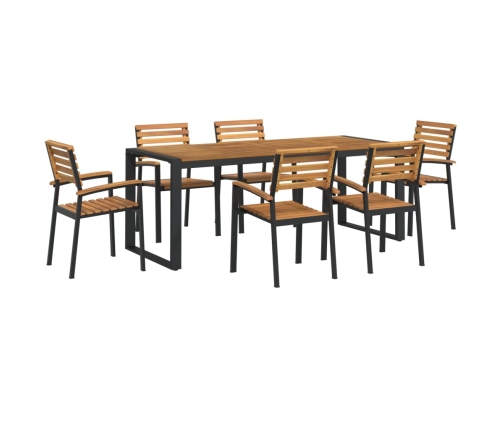 Juego de comedor de jardín 7 pzas madera maciza acacia y metal