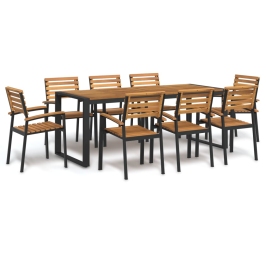 Juego de comedor de jardín 9 pzas madera maciza acacia y metal