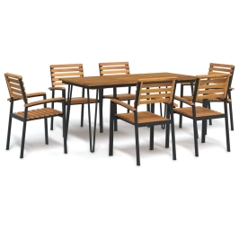 Juego de comedor de jardín 7 pzas madera maciza acacia y metal