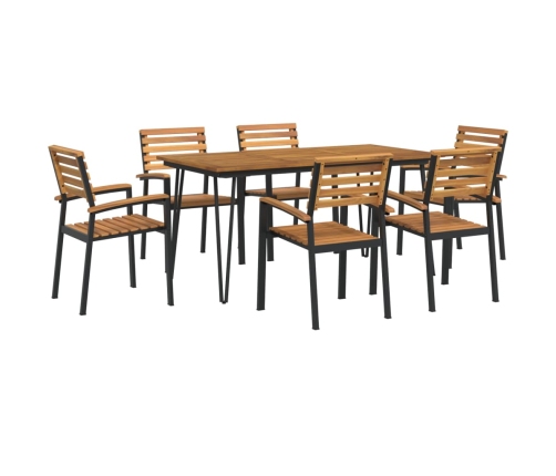 Juego de comedor de jardín 7 pzas madera maciza acacia y metal